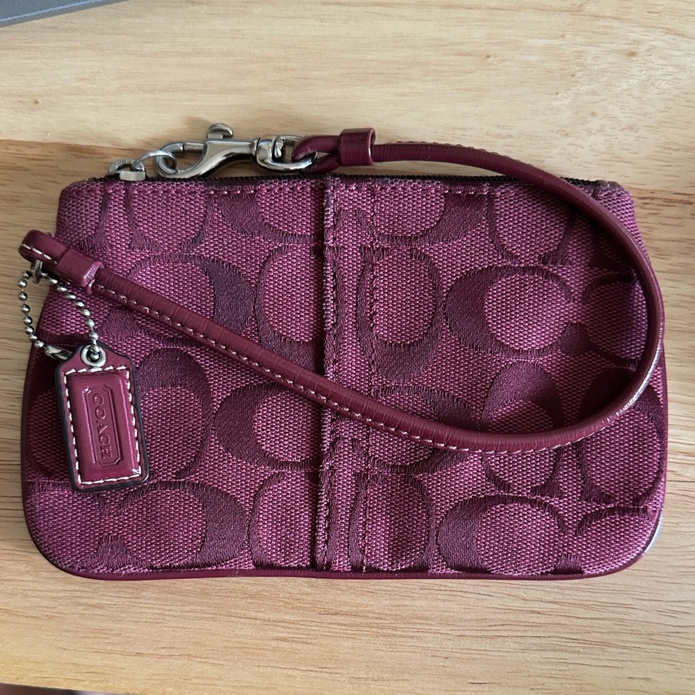 Coach Outlet Burgundy Signature Wristlet